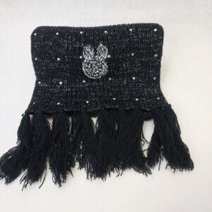 Disney Parks Winter Scarf Minnie Mickey Mouse Head Black Silver Sparkle Knit 75"